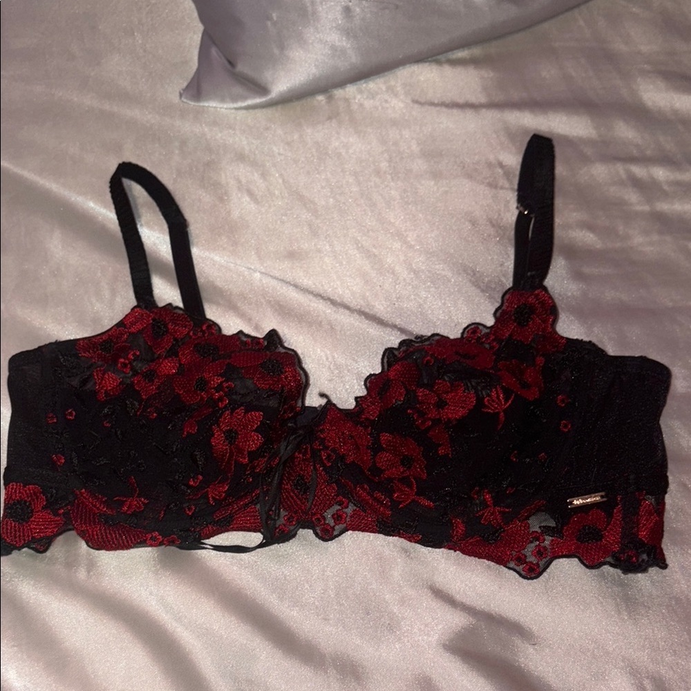 Elegant Black and red La Vie En Rose Lace Bra - Picture 1 of 3